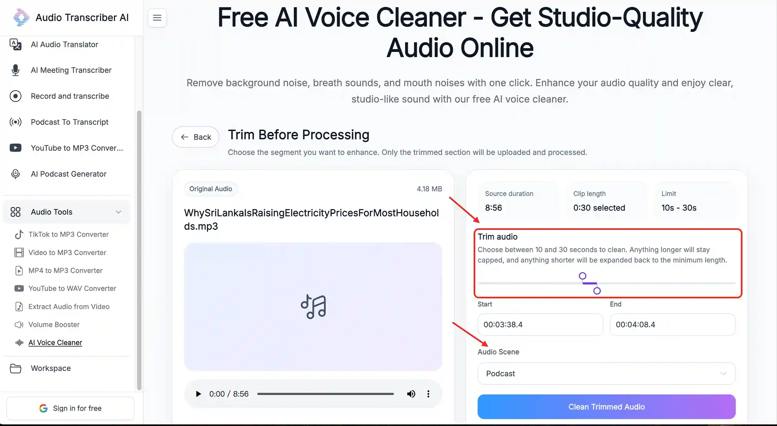The Process of Removing Noise with Audio Transcriber AI