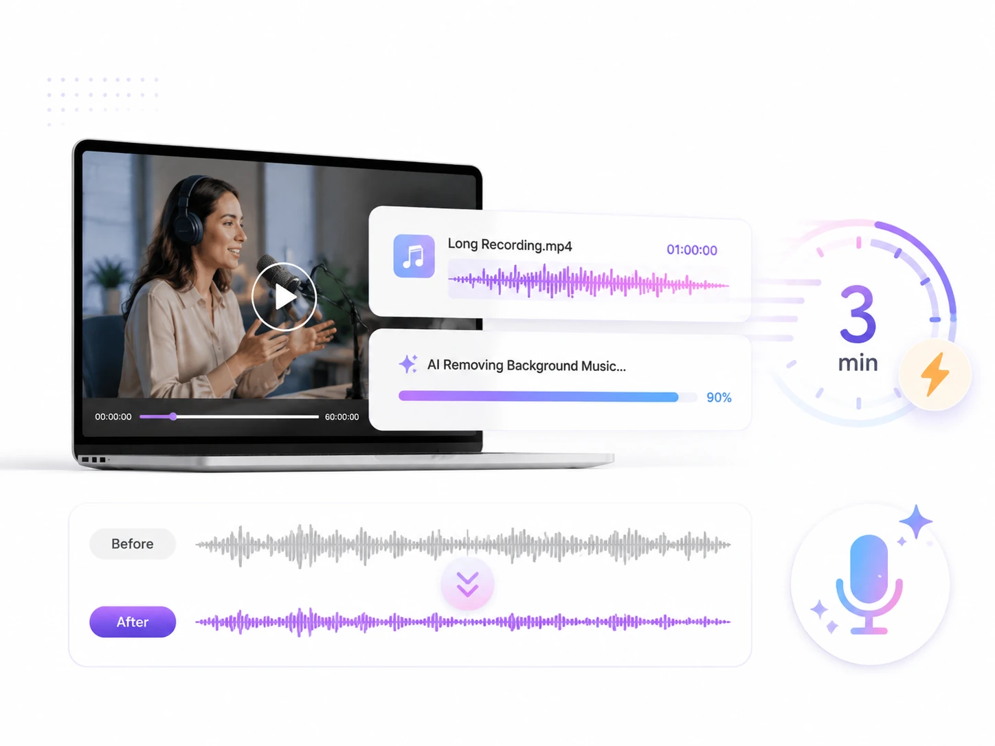 Clean Long Audio & Video with Fast Background Music Removal