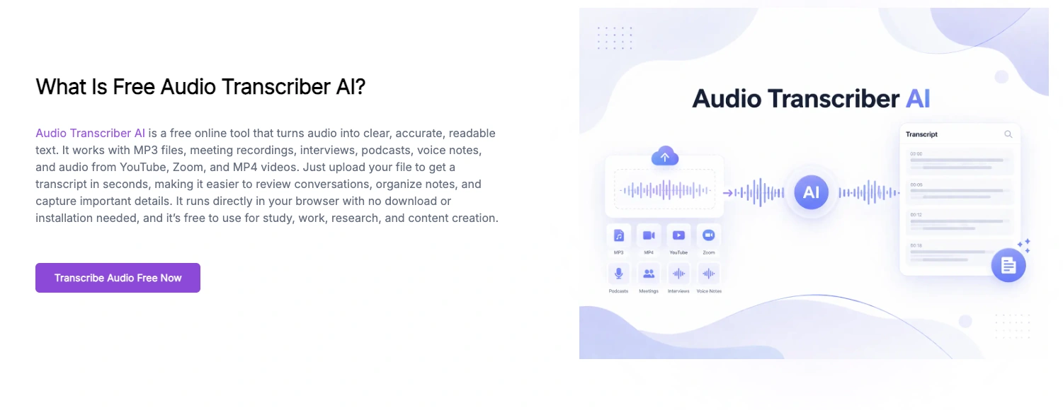 Audio Transcriber AI interface